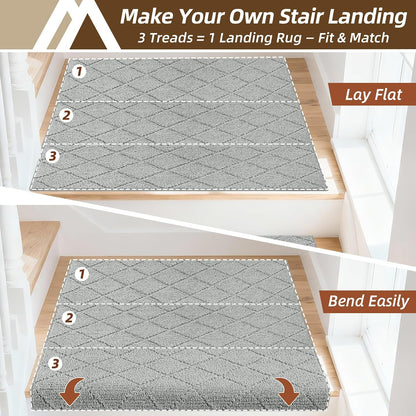Self Adhesive Bullnose Carpet Stair Treads Non Slip,Grey,11"x30",3 Pack | Pet Friendly, Peel and Stick Stair Treads for Wooden Steps, Washable Stair Runner for Kids Elders, Edge Protection