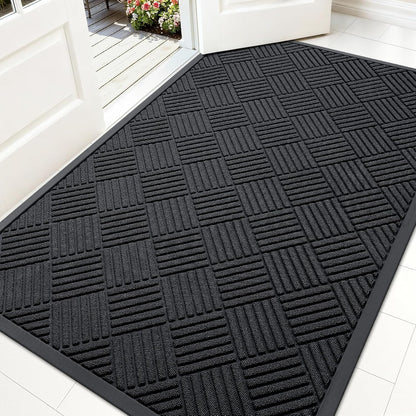 OLANLY Front Door Mat Outside Entrance 29.5x17, Absorbent, Heavy Duty Sturdy Natural Rubber Doormat Indoor Outdoor, Stain and Fade Resistant, Non-Slip Low Profile Floor Mat for Entryway, Grey Diamond