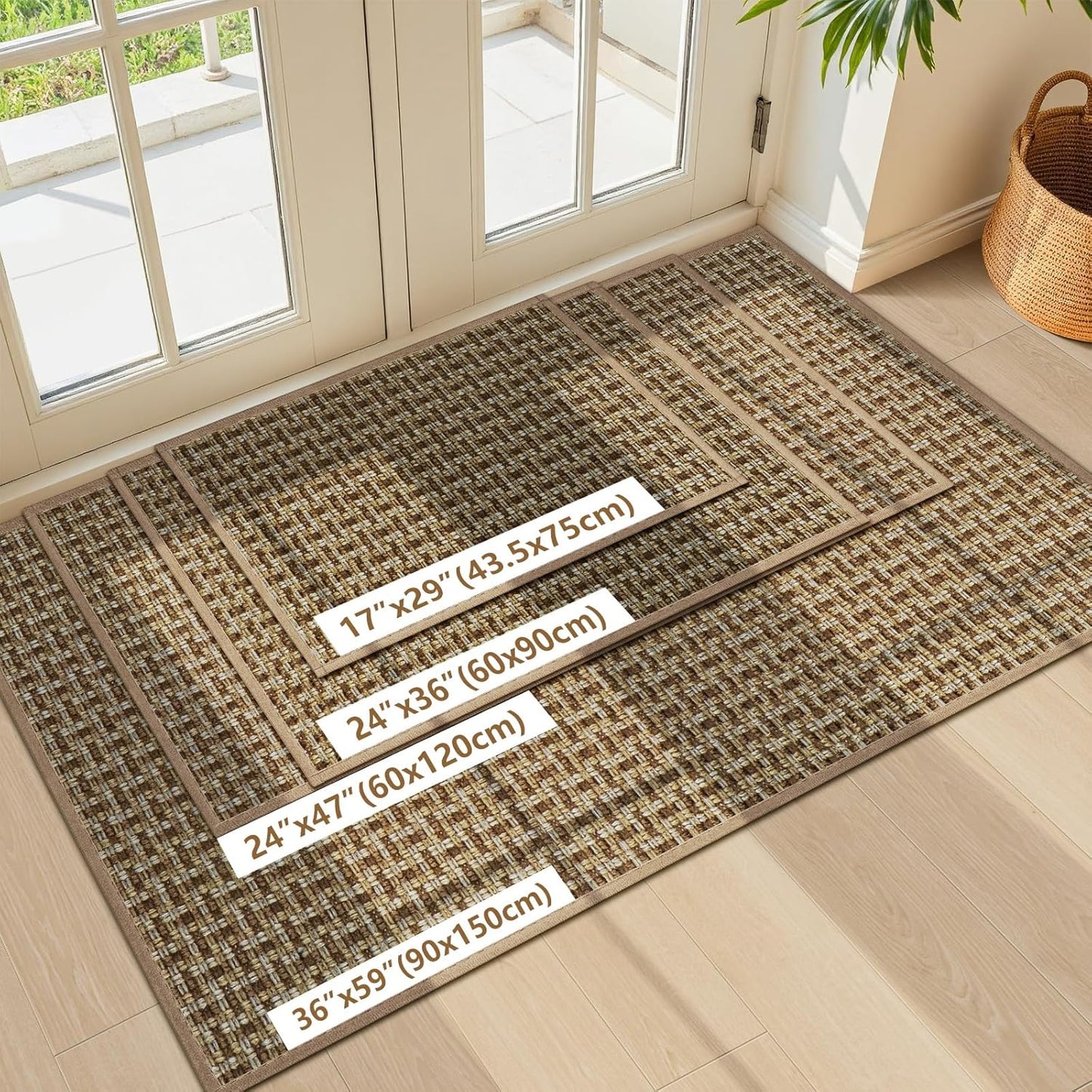 LEKEEPGO Ultra Thin Indoor Door Mat 17"x29", Low-Profile Door Mat Indoor Entrance, Non Slip Rubber Backing Inside Doormat Washable Welcome Front Entryway Dirt Trapper Entry Mat, Khaki