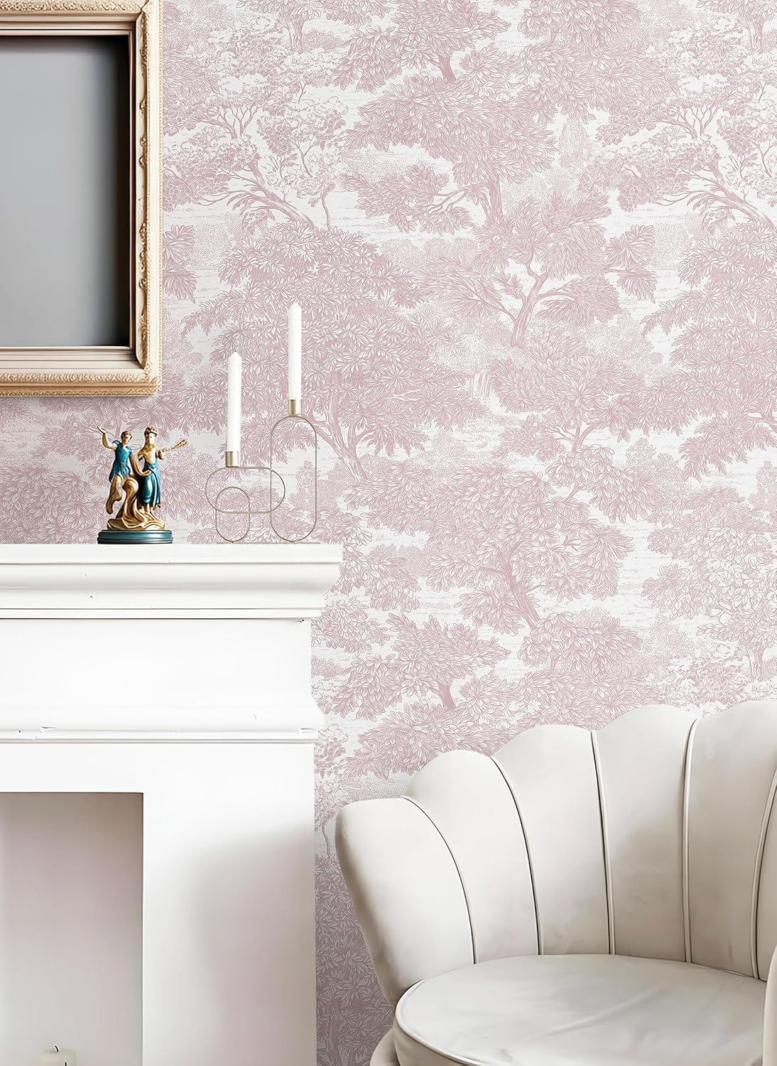 Safiyya Peel and Stick Wallpaper Beige Forest Contact Paper 17.3" x 118" Vintage Tree Wall Paper Renter Friendly Self Adhesive Removable Wallpaper for Bathroom Vinyl Off-White