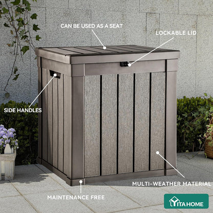 YITAHOME 31 Gallon Outdoor Storage Deck Box | Waterproof Resin Package Delivery and Storage Box with Lockable Lid for Patio Furniture Cushions, Pool Accessories, Garden