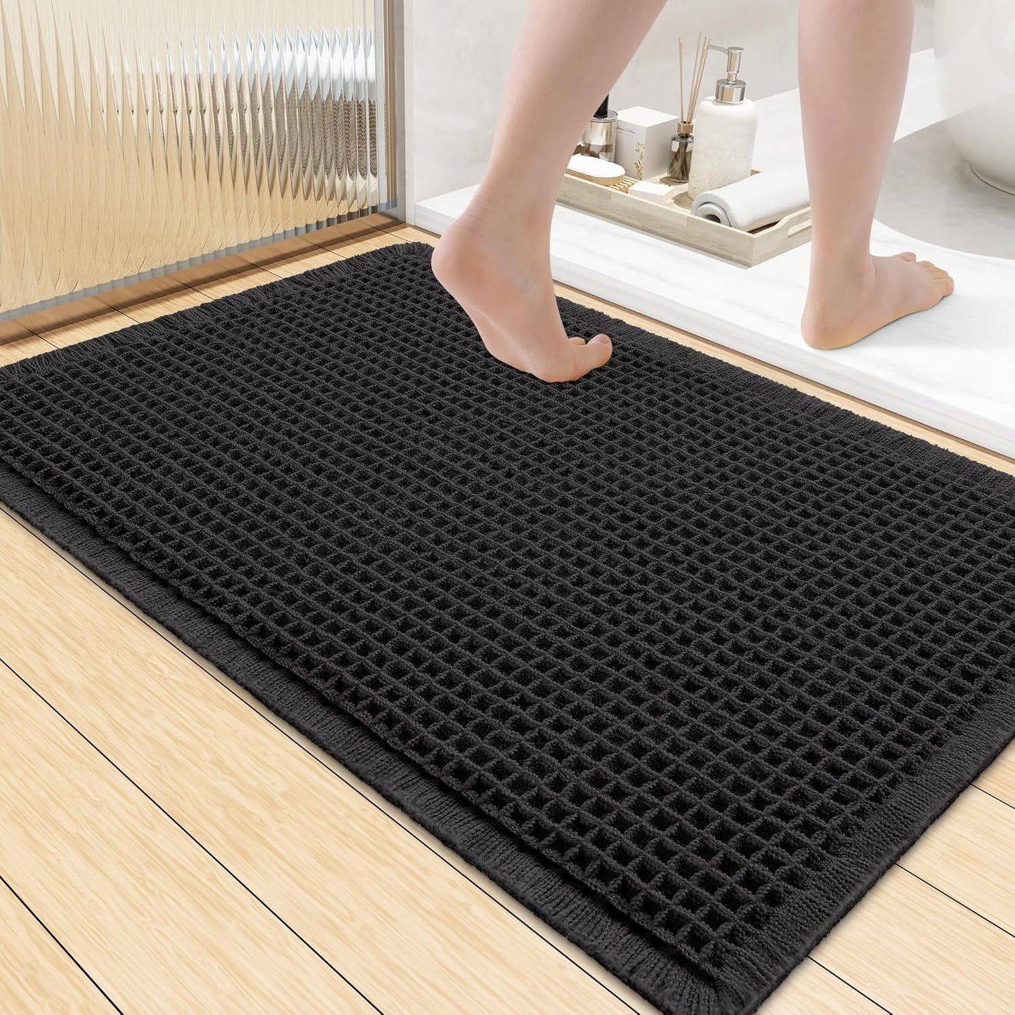 Smiry Waffle Bath Mat 30x20, Extra Soft Absorbent Bathroom Rugs, Non Slip Machine Washable Quick Dry Bath Rugs for Bathroom Floor, Tub, Shower, Home Decor Accessories, Brown