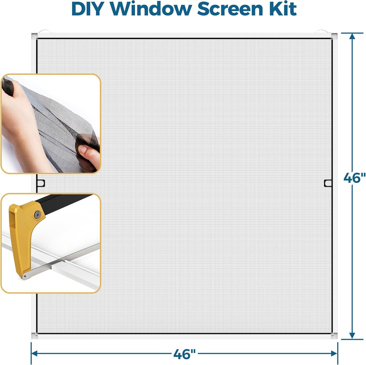 Augblinds 2 Sets Window Screen Frame Kit, 5/16 in x 3/5 in x 46 Inch, Makes Two Complete Screen 46" x 46" or Smaller, Includes Premium Screen Mesh, 8 Heavy Duty Corners & Durable Spline, White