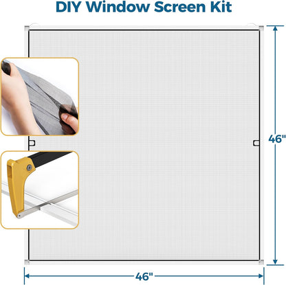 Augblinds 2 Sets Window Screen Frame Kit, 5/16 in x 3/5 in x 46 Inch, Makes Two Complete Screen 46" x 46" or Smaller, Includes Premium Screen Mesh, 8 Heavy Duty Corners & Durable Spline, White