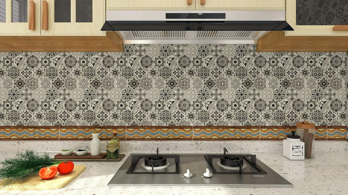 LONGKING Peel and Stick Backsplash Tile Stickers, Colorful Talavera Mexican Tile, Stick on Wall Tiles (10 Sheets)