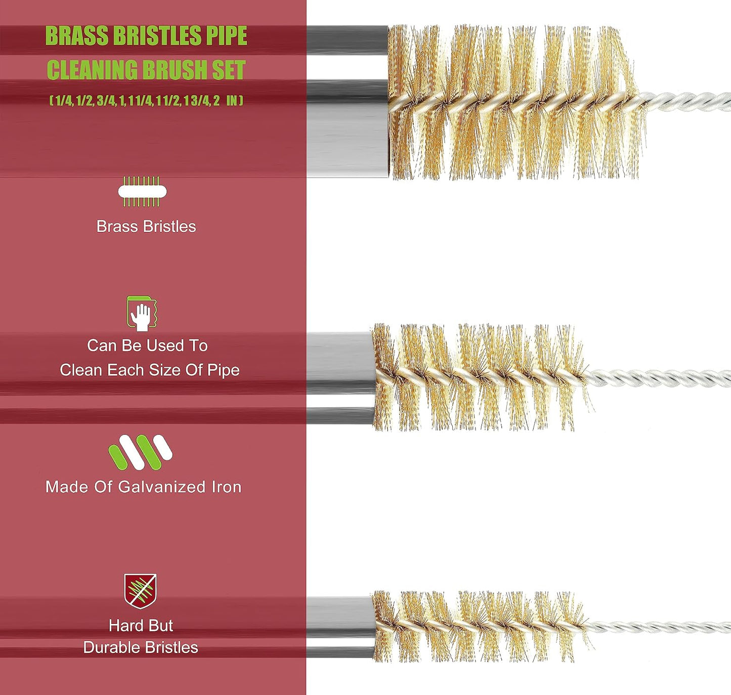 16 Inch Extra Long Pipe Cleaning Brush Set Abrasive Filament, 8 Piece Variety Pack for Removal of Rust, Corrosion, Paint, Etc.