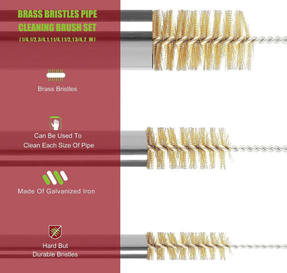 16 Inch Extra Long Pipe Cleaning Brush Set Abrasive Filament, 8 Piece Variety Pack for Removal of Rust, Corrosion, Paint, Etc.