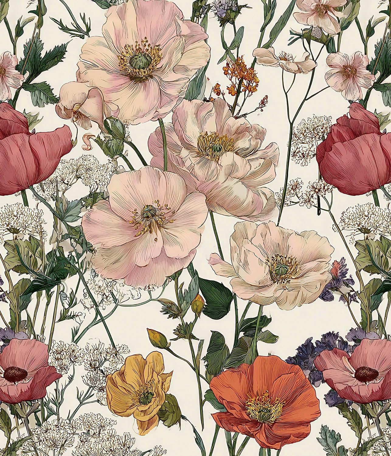 Orainege Pink Floral Peel and Stick Wallpaper Removable Self Adhesive Wallpaper 16.9inx118.1in Modern Wall Paper for Bedroom Bathroom Green Leaf Contact Paper for Cabinets