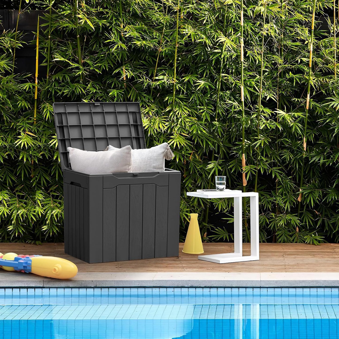 Greesum 31 Gallon Resin Deck Box All Weather Outdoor Storage Boxes for Patio Furniture Set,Outdoor Toys,Garden Tools,Black