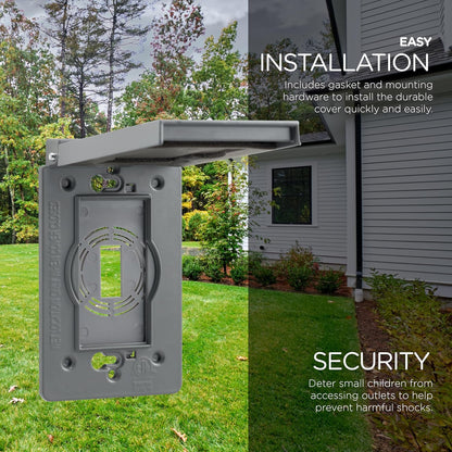 UltraPro Metal Outdoor Electrical Outlet Cover, Heavy Duty Single Gang 𝗢utdoor Outlet Cover Weatherproof Enclosure, Rated for Wet Locations, 𝙾utdoor Electrical Waterproof Plug Covers, Gray, 82809-T1