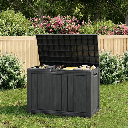 KAMABOKO 31 Gallon Outdoor Storage Box, Resin Deck Boxes Indoor and outdoor, Waterproof Storage Box Lockable Lid for Garden Tools, Package Delivery, Pool Supplies, Patio Cushions, Black