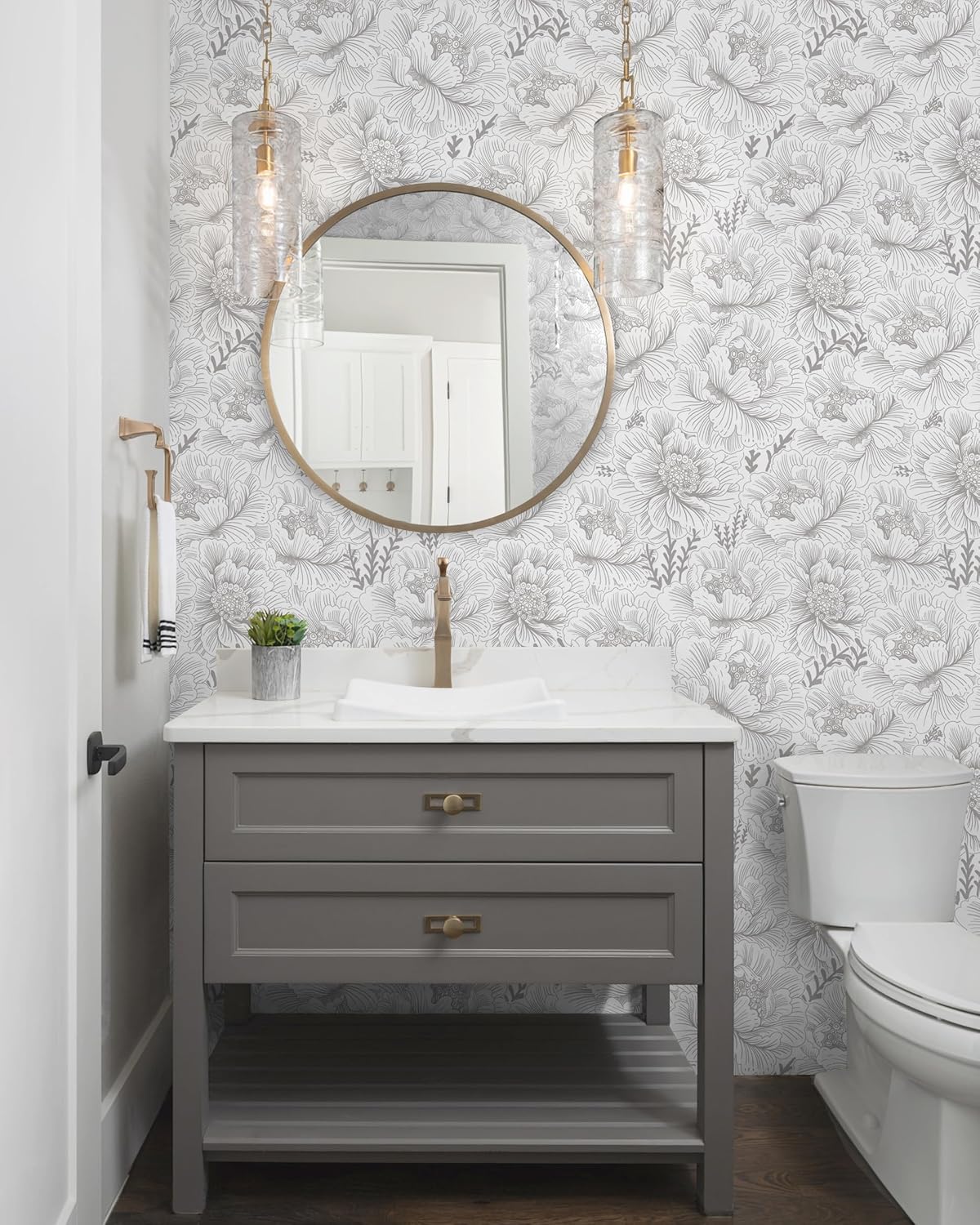 GloryTik Floral Peel and Stick Wallpaper, Removable Blue Floral Contact Paper, Self Adhesive Renter Friendly Wallpaper for Bedroom Living Room Bathroom (17.3" x 78.7")