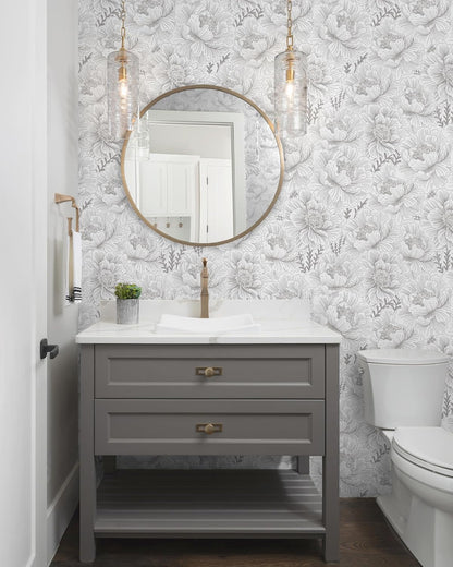 GloryTik Floral Peel and Stick Wallpaper, Removable Blue Floral Contact Paper, Self Adhesive Renter Friendly Wallpaper for Bedroom Living Room Bathroom (17.3" x 78.7")