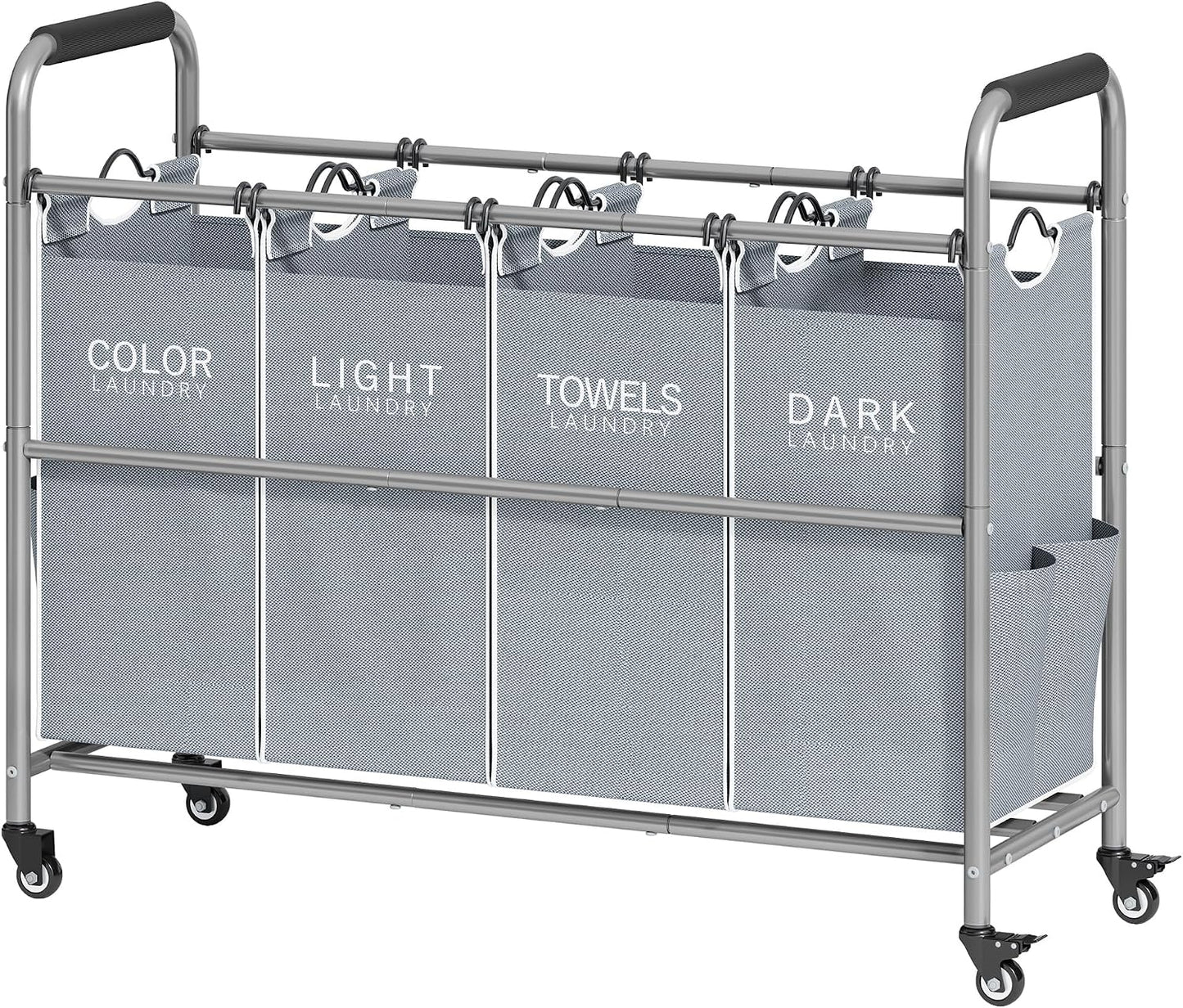 Tajsoon 4 Bag Laundry Sorter Cart, 4 Section Laundry Hamper Sorter with Heavy Duty Lockable Rolling Wheels, Laundry Separator Hamper with Removable Bags for Dirty Clothes Storage, Black