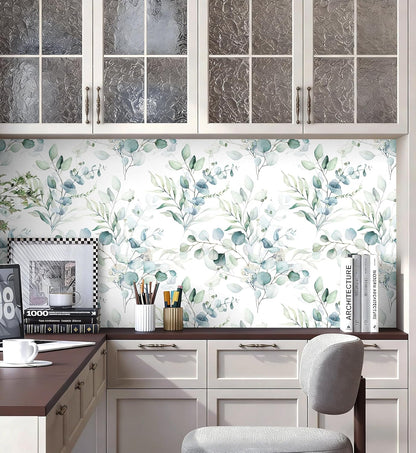 Floralplus Peel and Stick Wallpaper Boho Leaf Removable Wallpaper for Bathroom Renter Leaf Contact Paper for Locker Shelf Liner Vinyl Adhesive Wallpapers Wall Mural Decor 17.5 in x 118 in