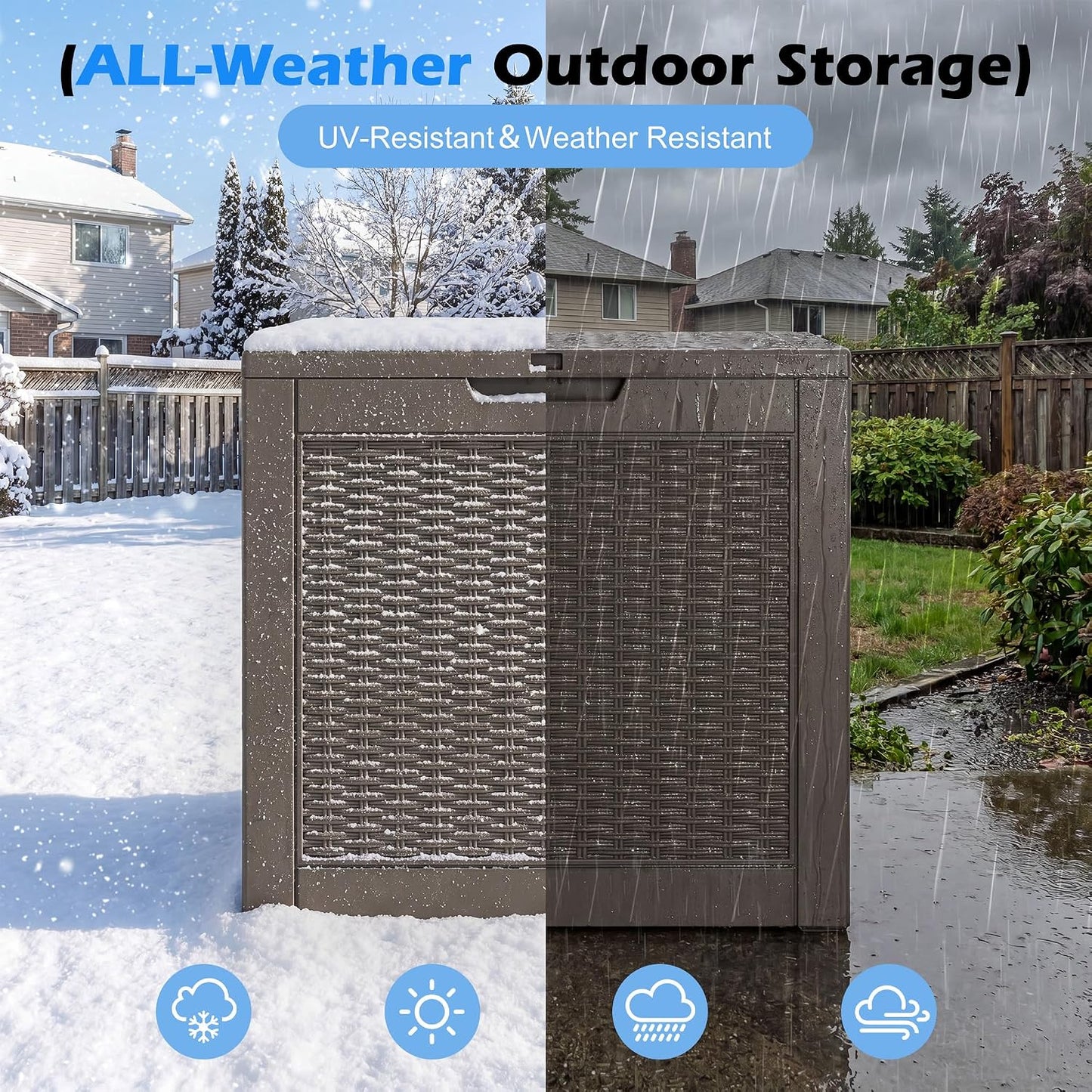 Outdoor Storage Box, 31 Gallon Resin Deck Boxes Outdoor Waterproof For Patio Furniture, Garden Tools, Pool Supplies, Lockable And UV Resistant (Rattan Gray)