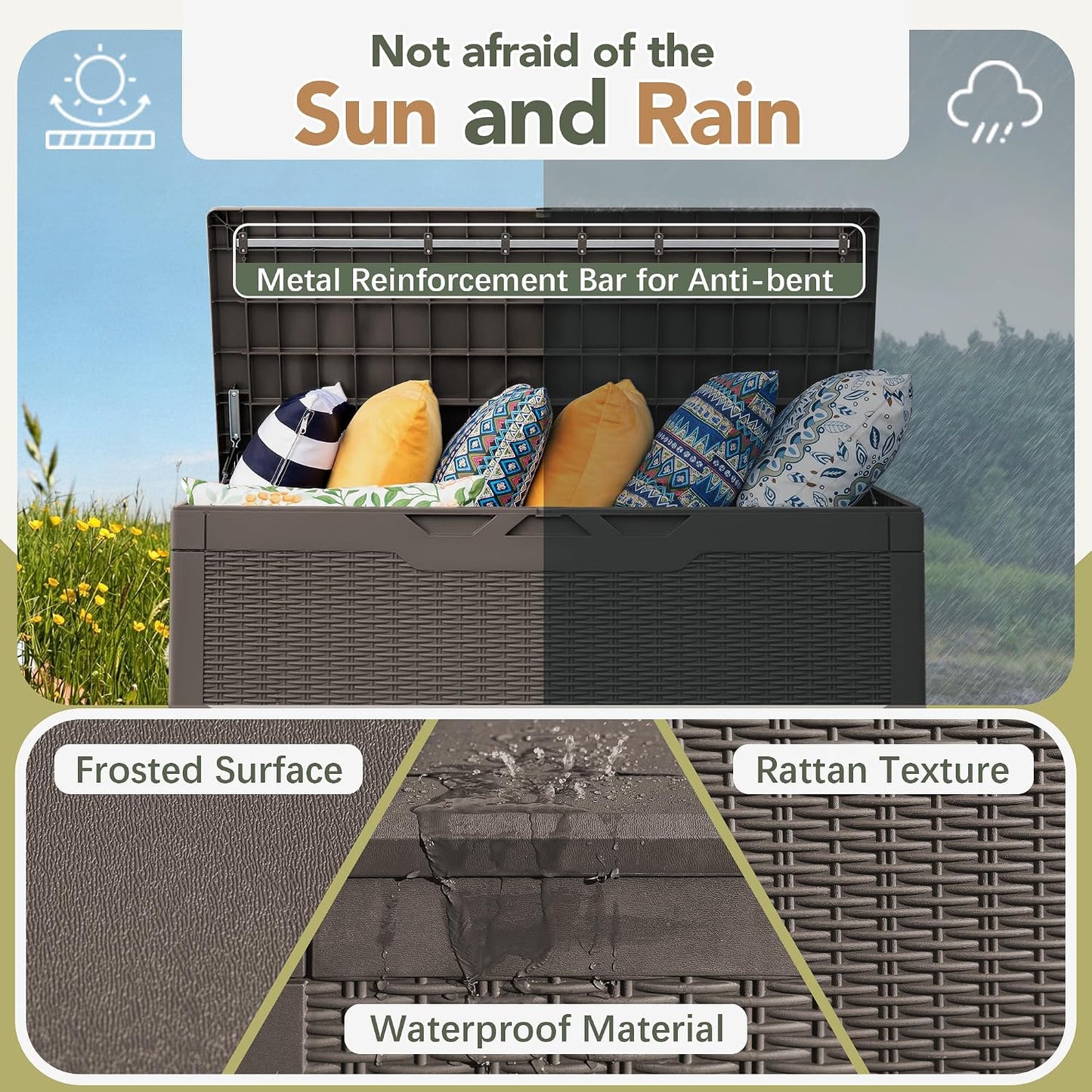 Flamaker Resin Deck Box 120 Gallon Waterproof Large Outdoor Indoor Storage Box Imitation Wood Resin for Patio Furniture Garden Tools and Pool (Black)