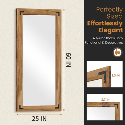 TRAHOME Full Length Mirror with Wooden Frame, 56"X22" Solid Wood Standing Floor Mirror for Farmhouse, Bathroom, Bedroom Decor, Hanging or Leaning Wall-Mounted
