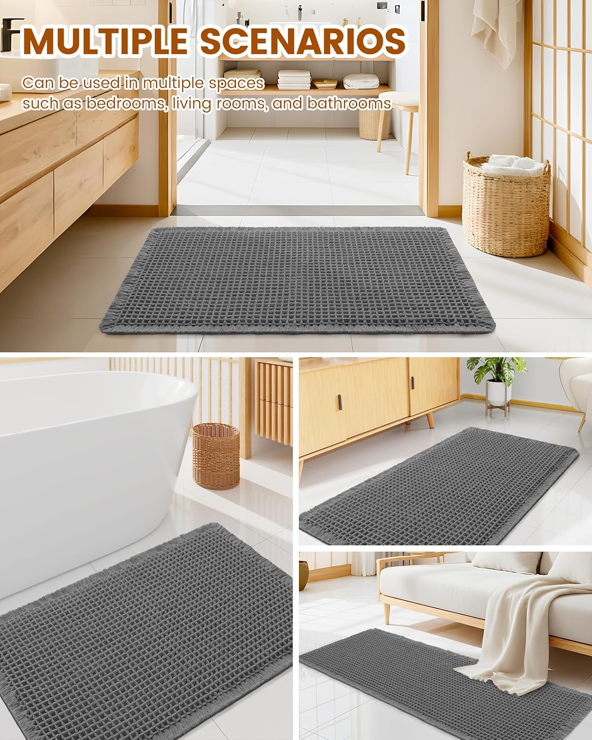 Smiry Waffle Bath Mat 30x20, Extra Soft Absorbent Bathroom Rugs, Non Slip Machine Washable Quick Dry Bath Rugs for Bathroom Floor, Tub, Shower, Home Decor Accessories, Brown