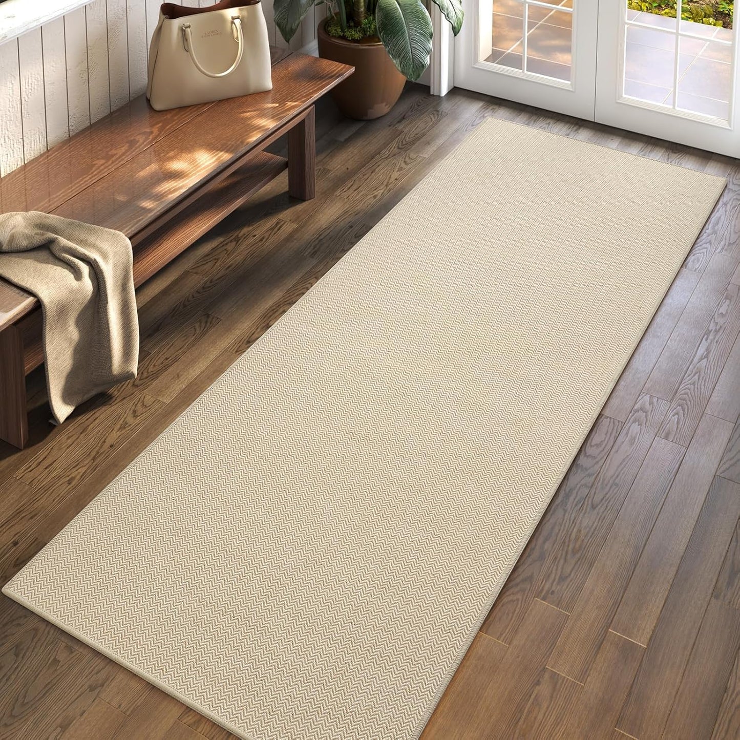 Ultra Thin Door Mat 24"x35" – Low Profile Non Slip Door Mat Indoor Entrance, Washable Absorbent Entryway Mat with Rubber Backing, Dirt Trapper Doormat for Front Door Inside, Beige
