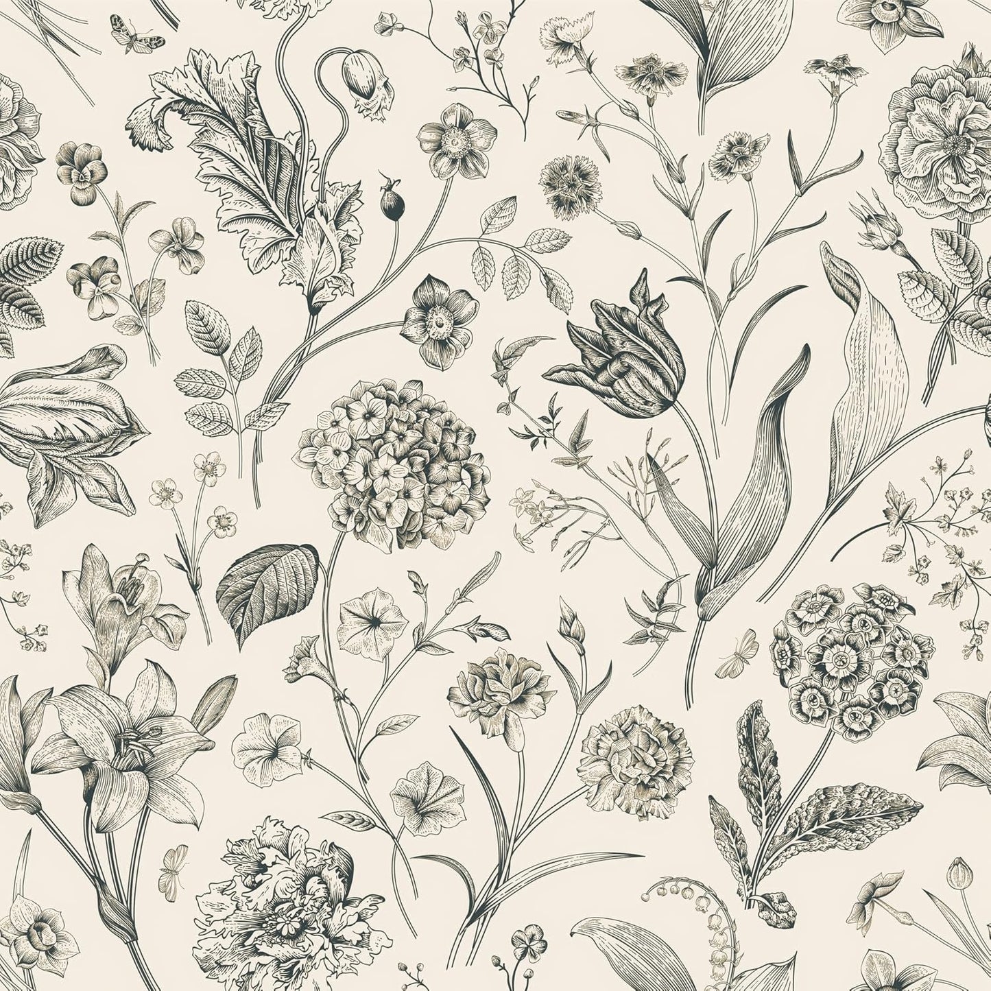 Black and Beige Peel and Stick Wallpaper Botanical Contact Paper 16.9inch x 118.1inch Floral Wall Paper Peel and Stick for Bathroom Bedroom Removable Self Adhesive Wallpaper Decor Vinyl