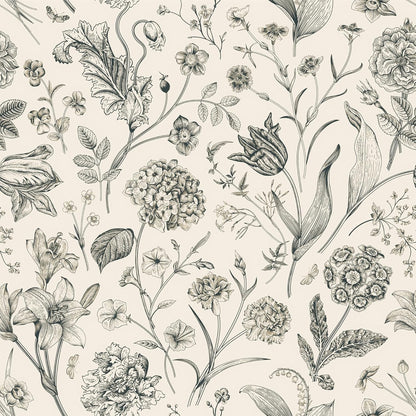 Black and Beige Peel and Stick Wallpaper Botanical Contact Paper 16.9inch x 118.1inch Floral Wall Paper Peel and Stick for Bathroom Bedroom Removable Self Adhesive Wallpaper Decor Vinyl