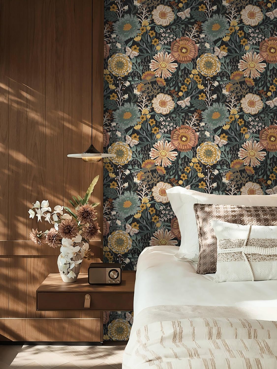 Dimoon 17.3''x78.7'' Peel and Stick Wallpaper Floral Cute Contact Paper Vintage Village Country Cottage Wallpaper Farmhouse Yellow Beige Renter Friendly Geometry Waterproof Embossed Kitchen Bedroom
