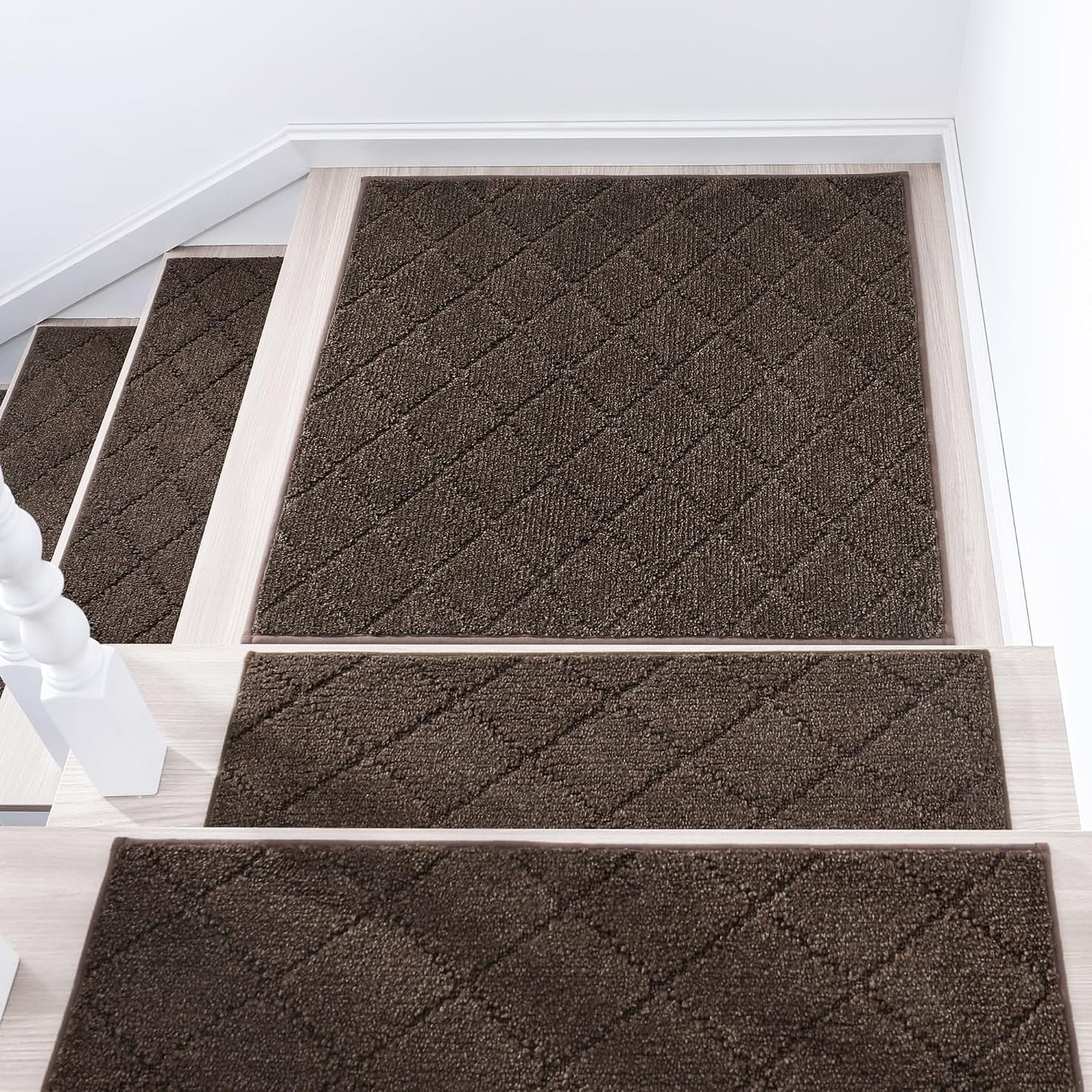 COSY HOMEER Edging Stair Treads Non-Slip Carpet Mat 28inX9in Indoor Stair Runners for Wooden Steps, Edging Stair Rugs for Kids and Dogs, 100% Polyester TPE Backing(4pc, Beige)