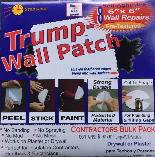 Stepsaver Products USA Made Self-Adhesive Trump Wall Repair Patch Kit Textured (1) Pack with 8 Repair Patches for Door Knob Sized Holes and 8 Center Reinforcement Patches.