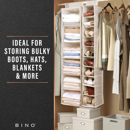 BINO 10-Shelf Shoe Closet Organizer - Beige | Closet Hanging Organizer | Hanging Shoe Rack Storage & Organizer for Bedroom | Hanging Shelves | Portable Closets for Hanging Shoes | Room Essentials