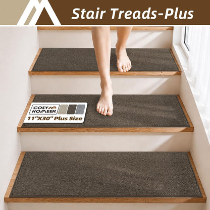 COSY HOMEER Stair Treads Non-Slip Carpet Stair Treads for Wooden Steps, Indoor Stair-Runner Rugs for Kids Elders & Pets 28"x9" (4Pc, Dark Gray)