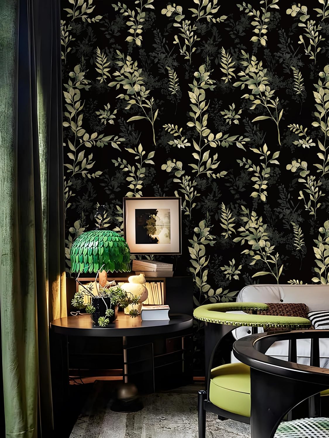 Floralplus Peel and Stick Wallpaper Boho Leaf Removable Wallpaper for Bathroom Renter Leaf Contact Paper for Locker Shelf Liner Vinyl Adhesive Wallpapers Wall Mural Decor 17.5 in x 118 in