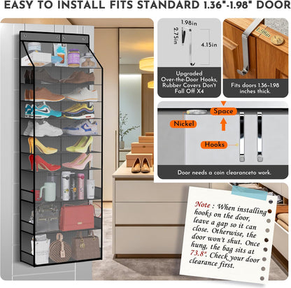PAULONE 10-Pocket Multi-Use Over the Door Organizer, Heavy Duty 95lbs Capacity with Breathable Mesh, Versatile Hanging Storage for Shoes, Toys, Office Supplies-Classic (Black, 10-Shelf,)