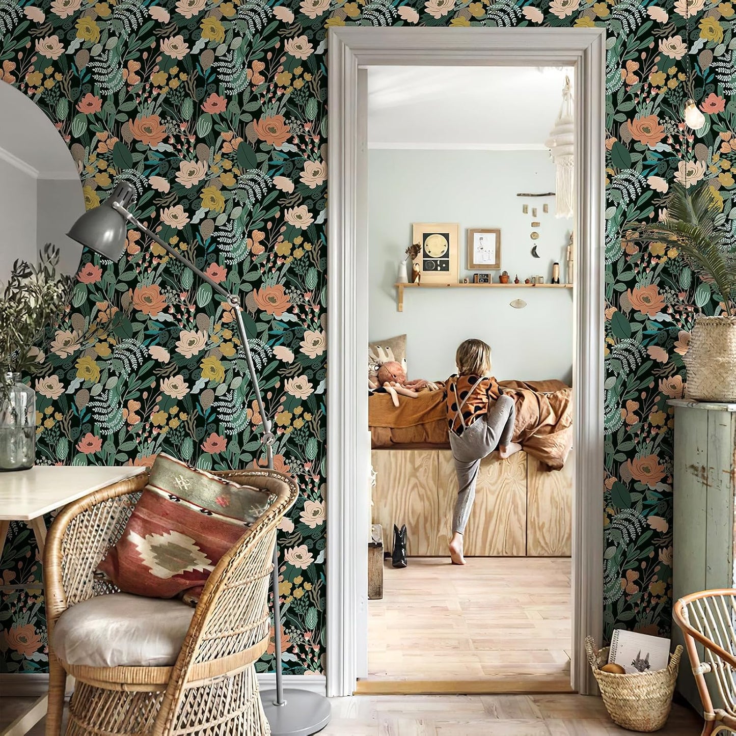 Simon&Siff Floral Peel and Stick Wallpaper, 17.3" x 120" Self Adhesive Wallpaper Boho Flower Kitchen Cabinets Furniture Decorative Renter Friendly Wall Paper