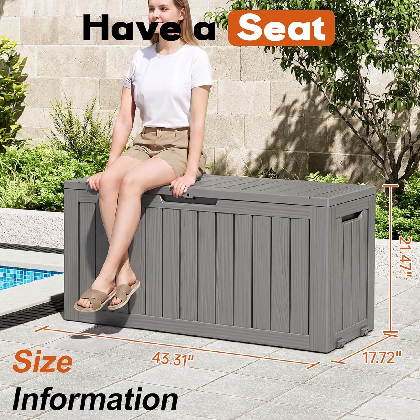 Outdoor Storage Box, Resin Deck Boxes Indoor and outdoor, Waterproof Storage Box Lockable Lid (Black, 85 Gallon)