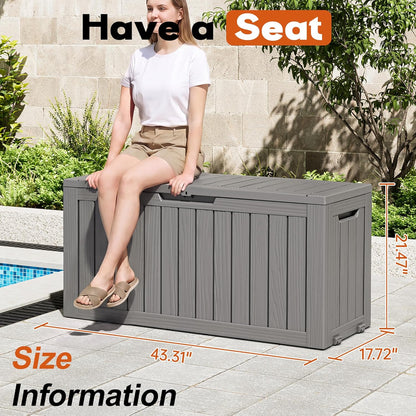 Outdoor Storage Box, Resin Deck Boxes Indoor and outdoor, Waterproof Storage Box Lockable Lid (Black, 85 Gallon)
