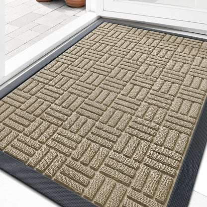 OLANLY Front Door Mat Outside Entrance 29.5x17, Absorbent, Heavy Duty Sturdy Natural Rubber Doormat Indoor Outdoor, Stain and Fade Resistant, Non-Slip Backing Low Profile Floor Mat for Entryway, Grey