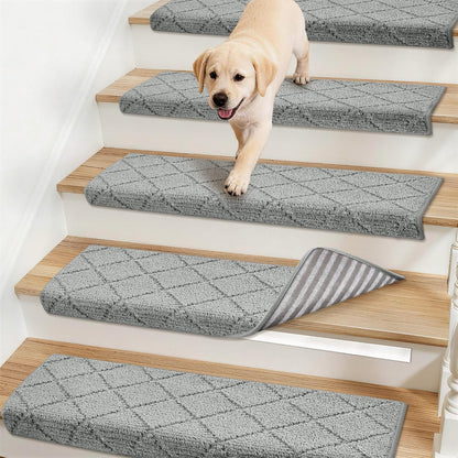 Self Adhesive Bullnose Carpet Stair Treads Non Slip,Grey,11"x30",3 Pack | Pet Friendly, Peel and Stick Stair Treads for Wooden Steps, Washable Stair Runner for Kids Elders, Edge Protection