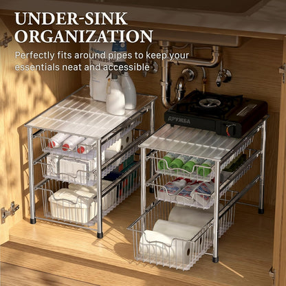 Simple Houseware Stackable 2 Tier Sliding Basket Organizer Drawer, Chrome