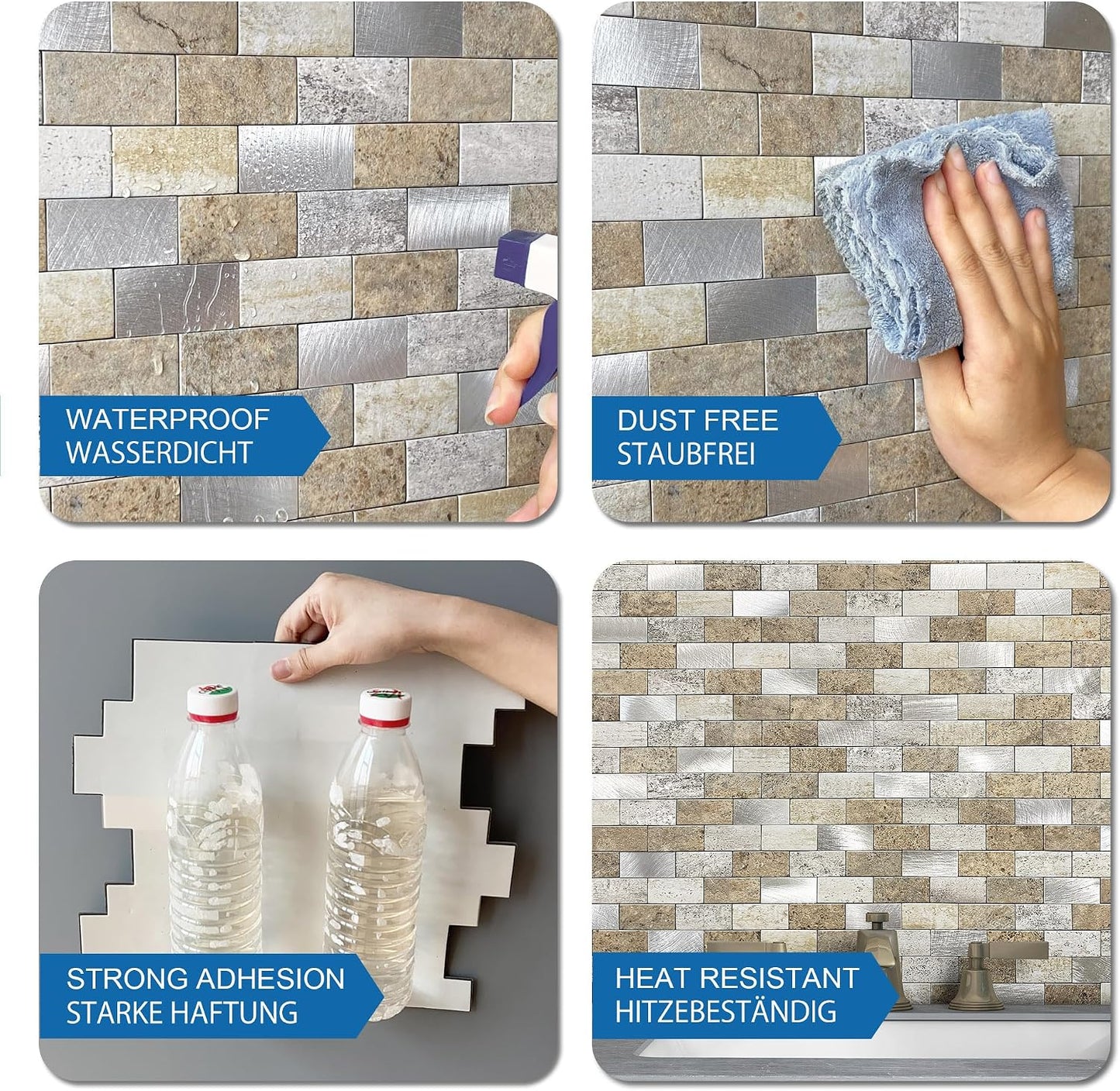 Peel and Stick Brick Backsplash for Kitchen,Back Splash for Bathrooms Walls Tiles Waterproof(10sheets,Blue Gray)