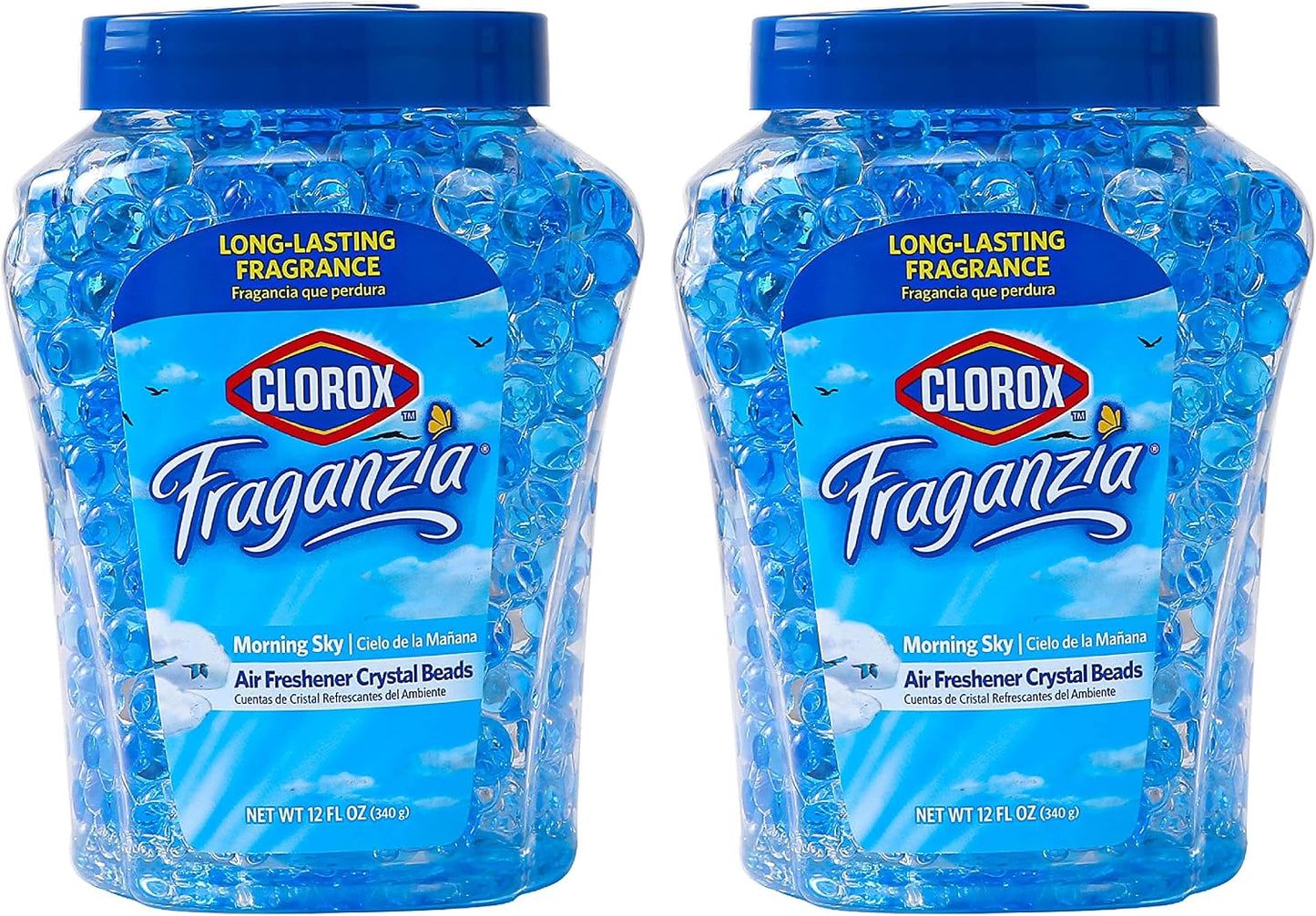Clorox Fraganzia Crystal Beads Air Freshener, Long Lasting Room Deodorizer and Odor Eliminator Gel Beads to Freshen Home, Car, or Office, Fresh Ocean Breeze Scent, 12 Fl Oz - 2 Pack