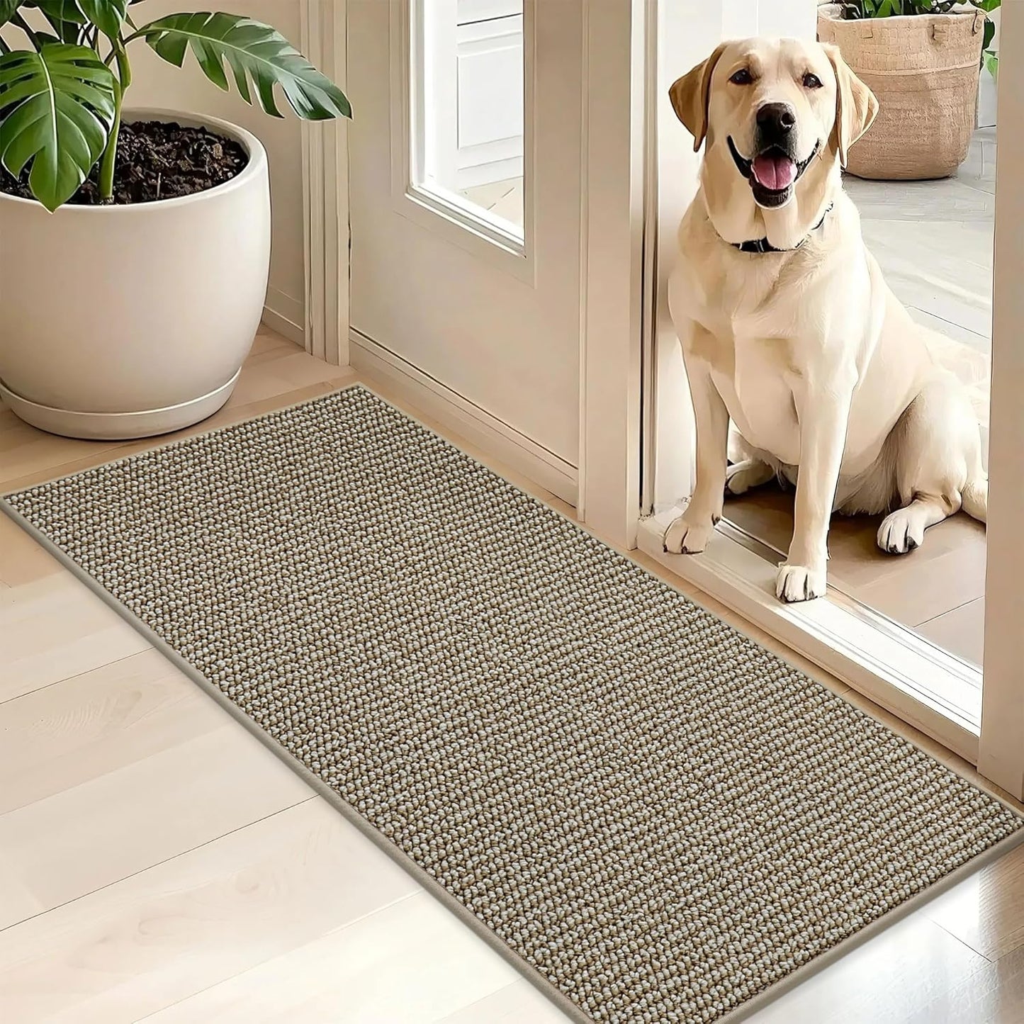 BEQHAUSE Dirt Trapper Door Mat 20" x 32", Non-Slip Washable Doormats Entrance Mat, Dirt Resistant and Absorbent Welcome Mat, Low Profile Floor Mats for Front Back Door and Entryway, Beige