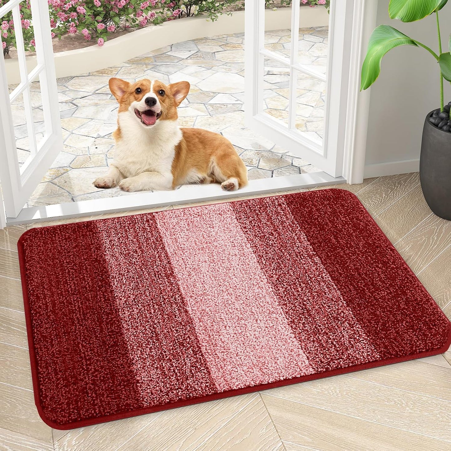 Kitinjoy Indoor Outdoor Door Mat, 32x20 Non-Slip Absorbent Dirt Trapper, Low-Profile Washable Inside Entrance Front Floor Mat, Sturdy Soft Entry Doormats for Entryway, Grey