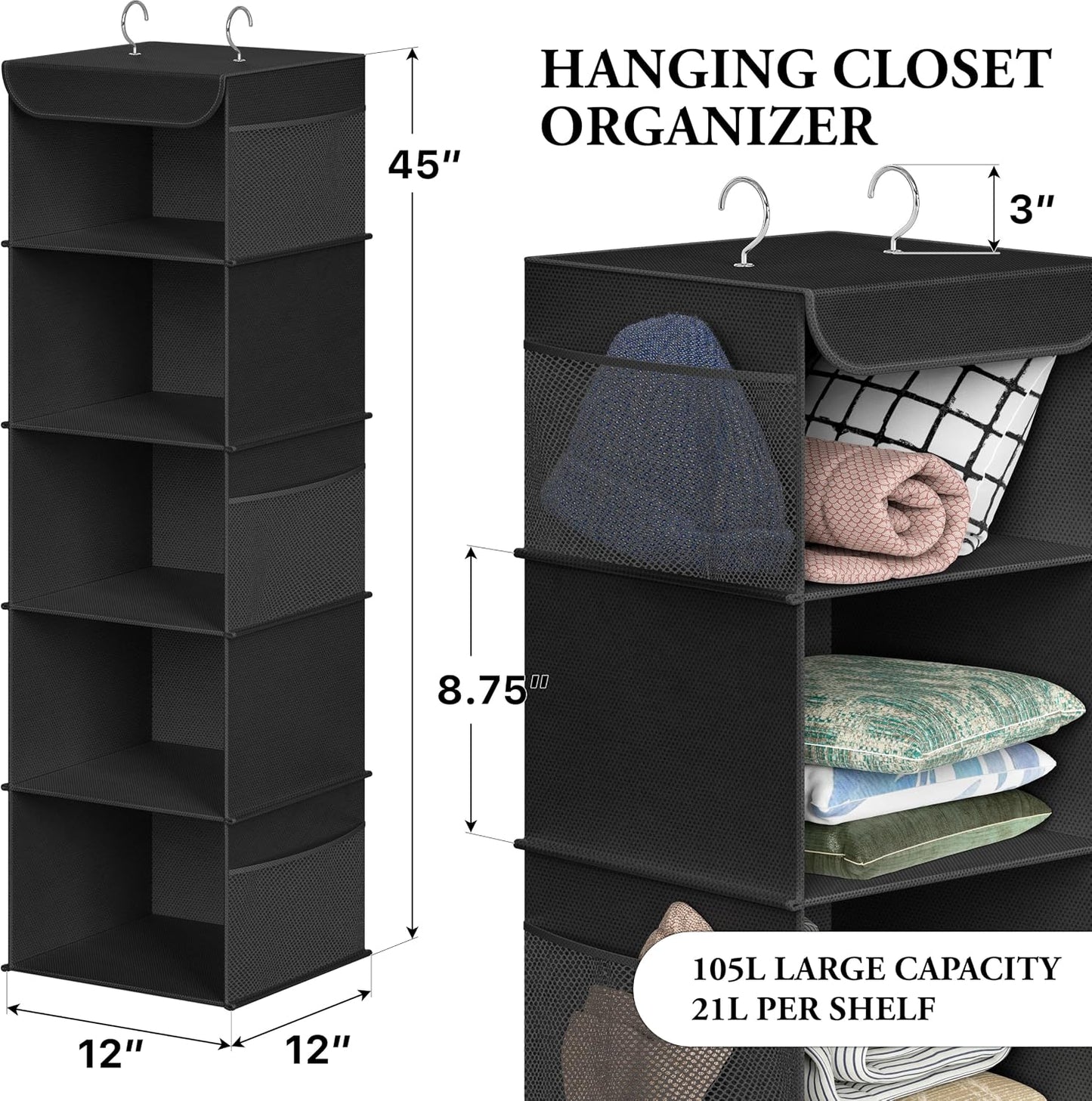 Simple Houseware 6 Shelf Hanging Closet Organizer, Gray