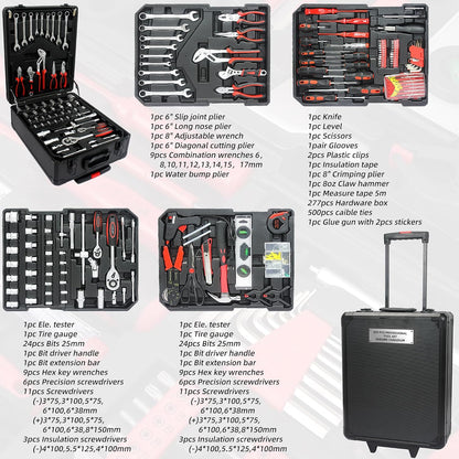Campfun 899PCS Tool Set, Household Tool Kit with Rolling Tool Box, Complete Tool Box Set Hand Tool Set with Tool Box, Mechanic Tool Set Rolling Tool Set for Home/Auto Repair Tool Set, Black