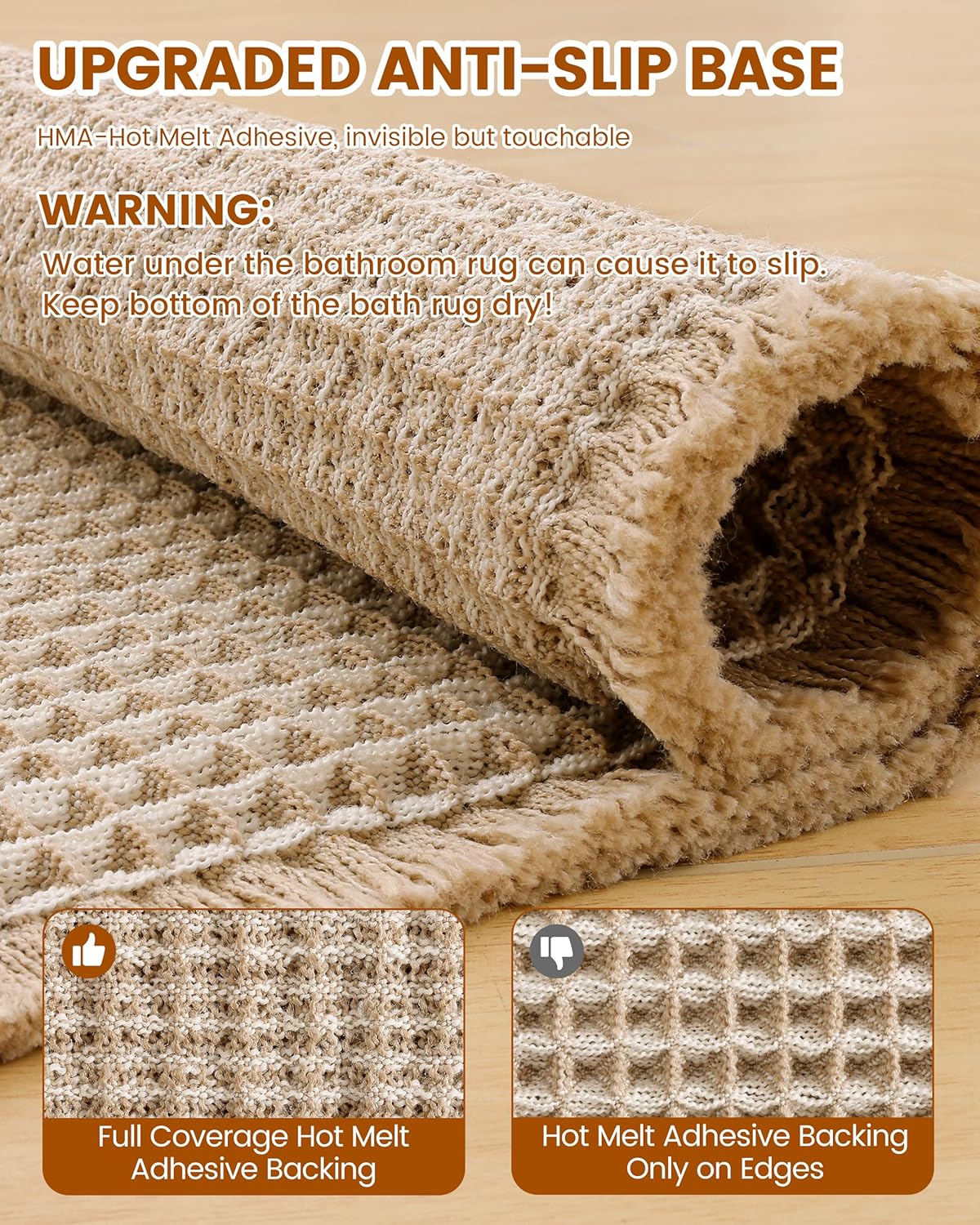 Smiry Waffle Bath Mat 30x20, Extra Soft Absorbent Bathroom Rugs, Non Slip Machine Washable Quick Dry Bath Rugs for Bathroom Floor, Tub, Shower, Home Decor Accessories, Brown