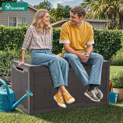 YITAHOME 100 Gallon Large Outdoor Deck Box | Waterproof Resin Storage Box, Lockable Indoor Outdoor Storage Container for Patio Furniture Cushions, Pool Accessories