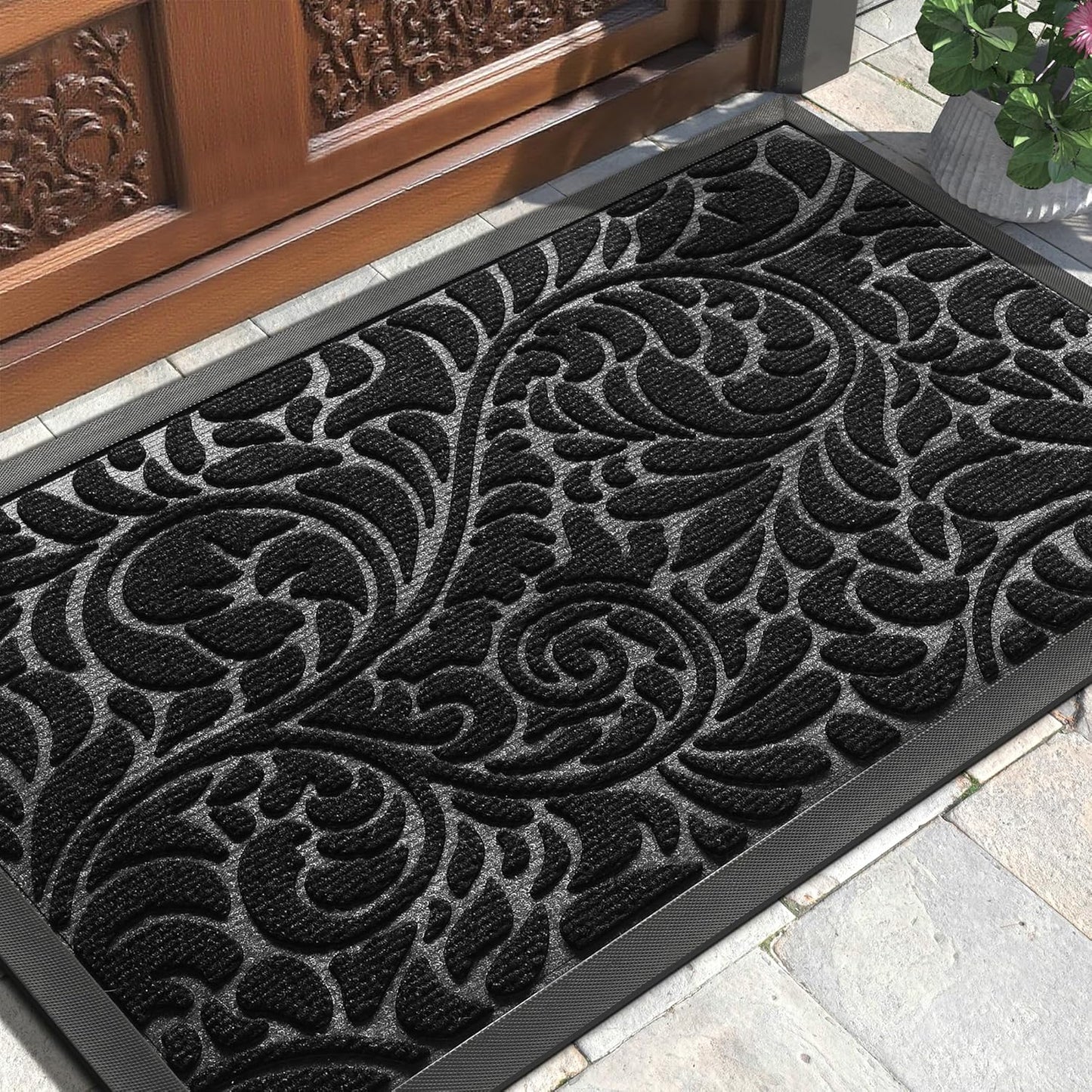 Yimobra Front Door Mat Outside Entrance, Waterproof Sturdy Retro Outdoor Mat, Heavy Duty Non-Slip Doormat for Garage Patio Entryway Indoor, Easy Clean, 29.5x17, Grey