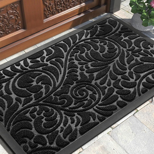 Yimobra Front Door Mat Outside Entrance, Waterproof Sturdy Retro Outdoor Mat, Heavy Duty Non-Slip Doormat for Garage Patio Entryway Indoor, Easy Clean, 29.5x17, Grey