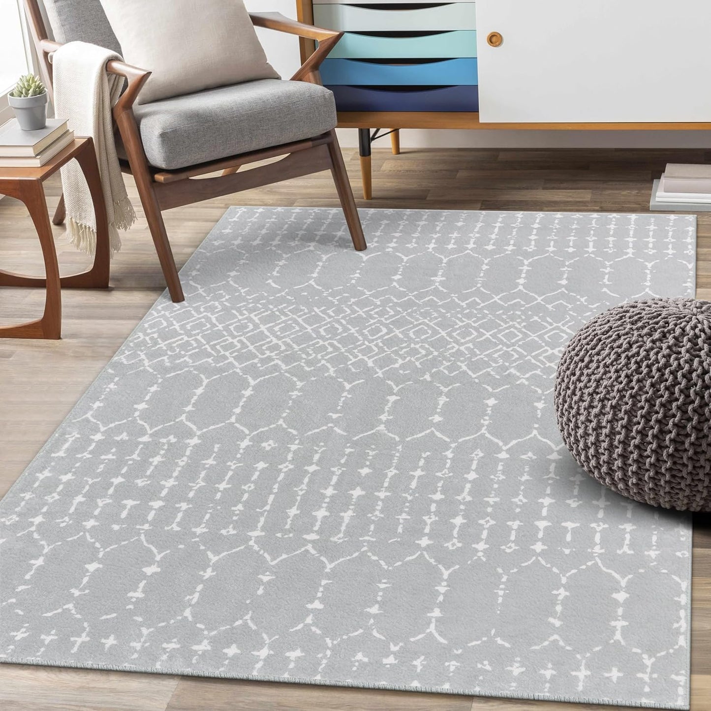 Lahome Moroccan Entry Rug 2x3, Non-Slip Washable Front Indoor Door Mat Rubber Backing Low-Profile Door Rugs, Small Geometric Print Distressed for Entryway Bathroom Kitchen, Black Hana